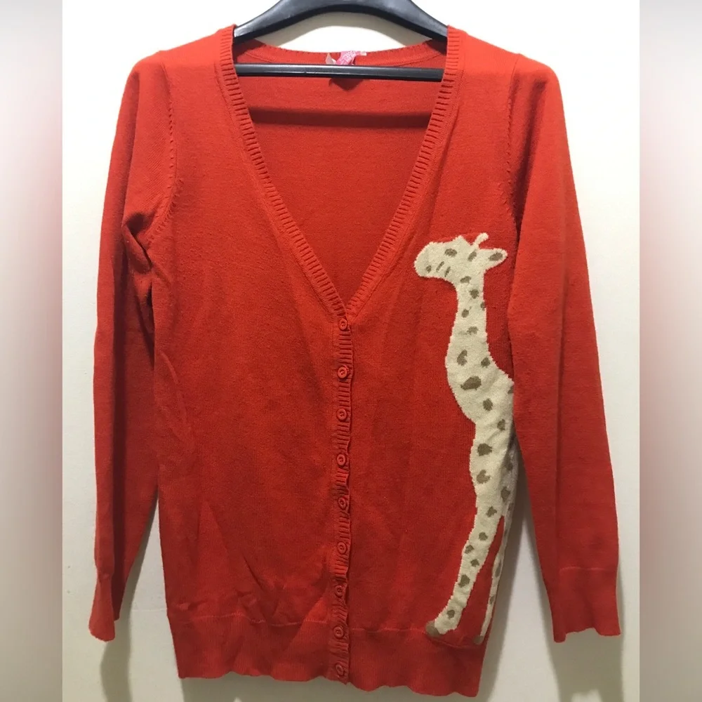 Derek Heart Cardigan Orange and White Giraffe L - Picture 1 of 4